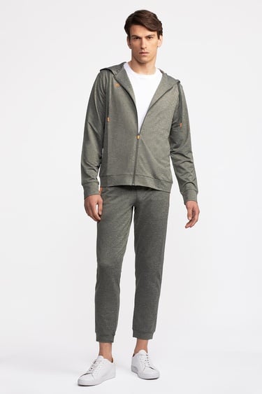  Erkek Yeşil Activewear Kapüşonlu Tam Fermuarlı Sweatshirt