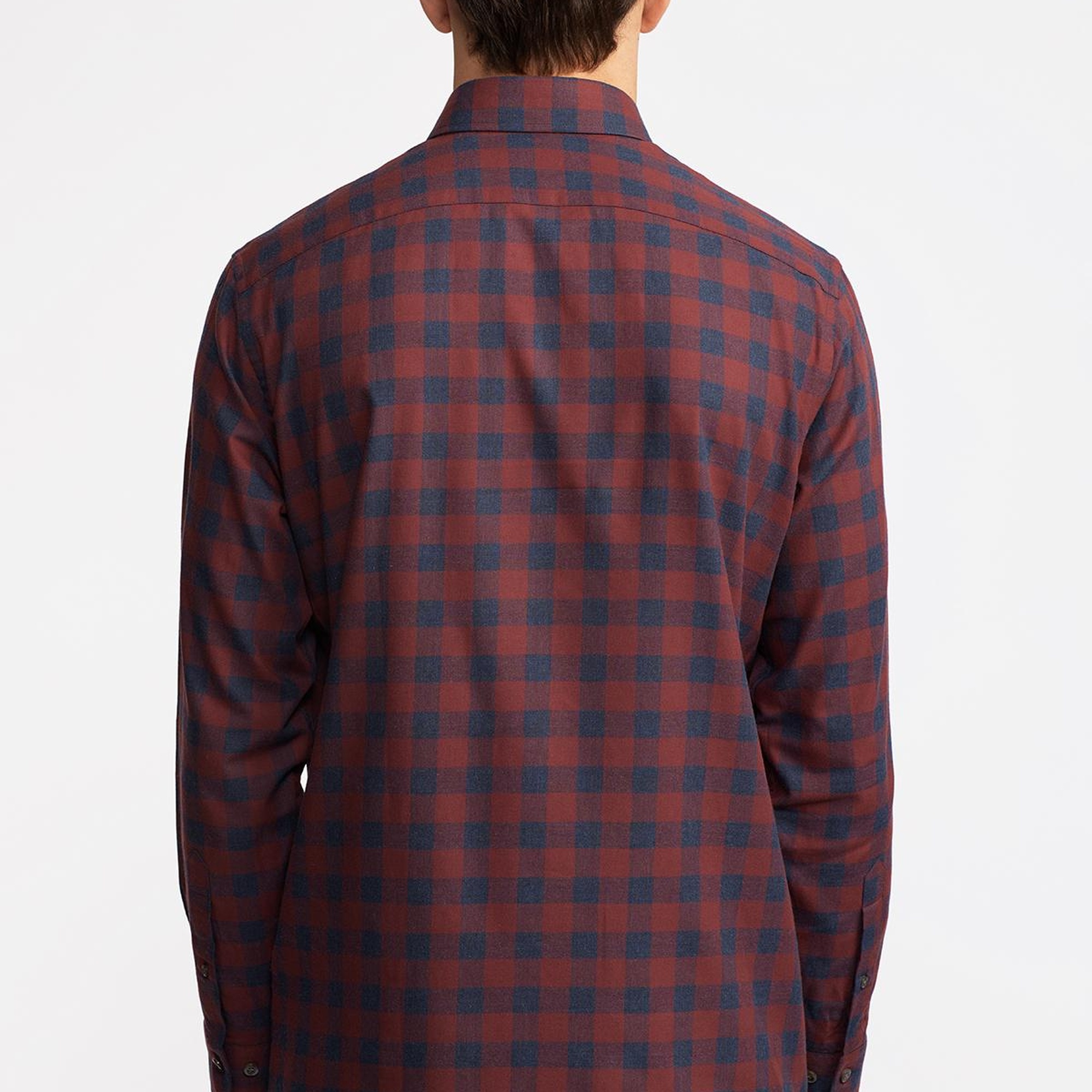 Erkek Kırmızı Cooper Fit Düğmeli Yaka Ekoseli Spor Gömlek