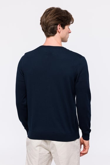  Erkek Lacivert Organik Pamuklu V Yaka Kazak