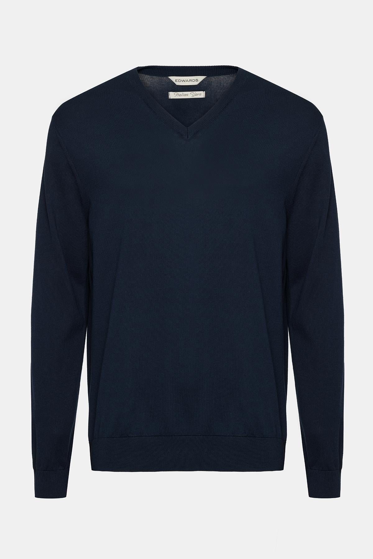  Erkek Lacivert Organik Pamuklu V Yaka Kazak