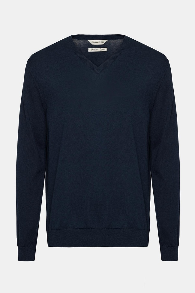  Erkek Lacivert Organik Pamuklu V Yaka Kazak