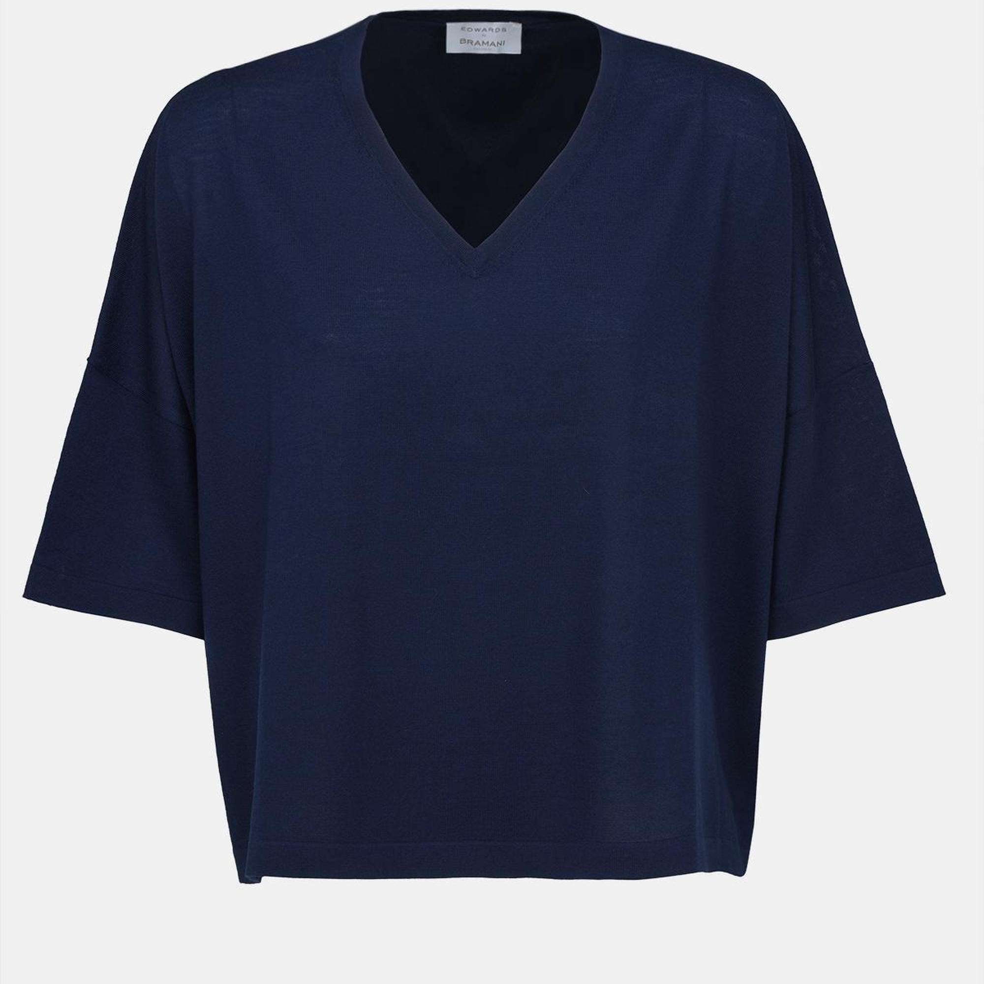 Kadın Lacivert Yün V Yaka Oversize Kazak