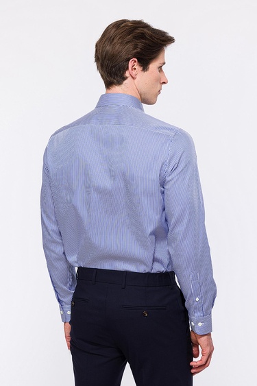  Erkek Lacivert Cooper Fit Kravat Yaka Klasik Gömlek