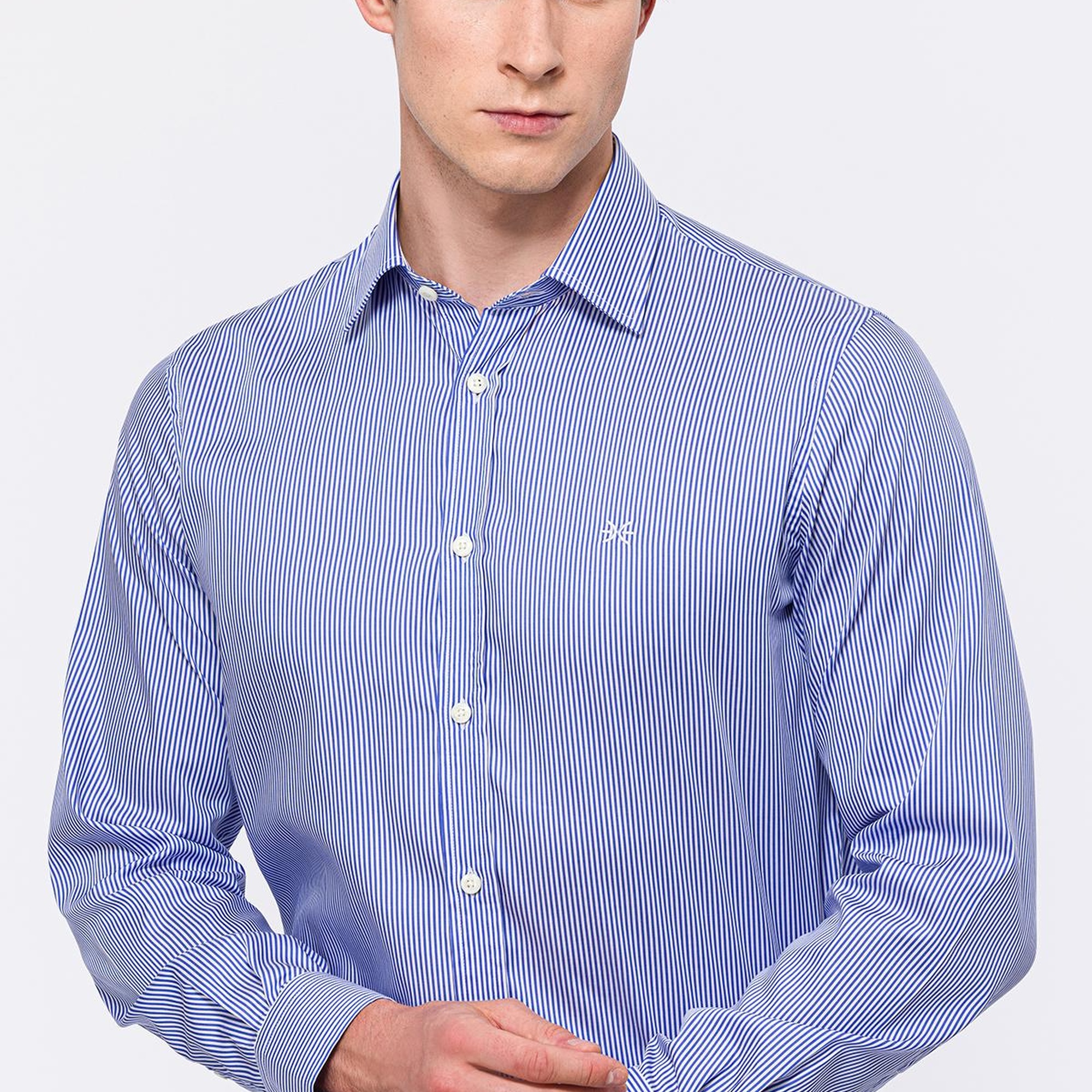 Erkek Lacivert Cooper Fit Kravat Yaka Klasik Gömlek