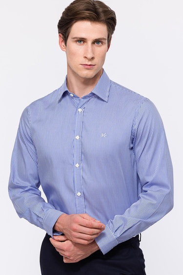  Erkek Lacivert Cooper Fit Kravat Yaka Klasik Gömlek