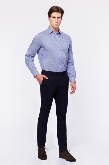  Erkek Lacivert Cooper Fit Kravat Yaka Klasik Gömlek