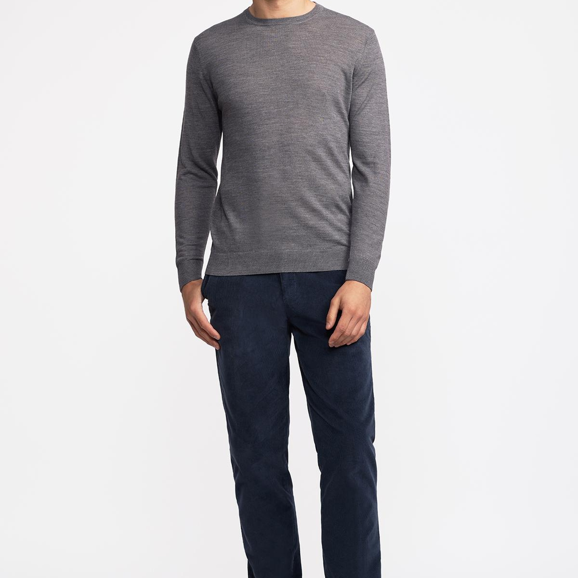 Erkek Gri Yün Bisiklet Yaka Kazak