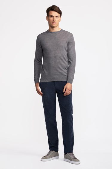  Erkek Gri Yün Bisiklet Yaka Kazak