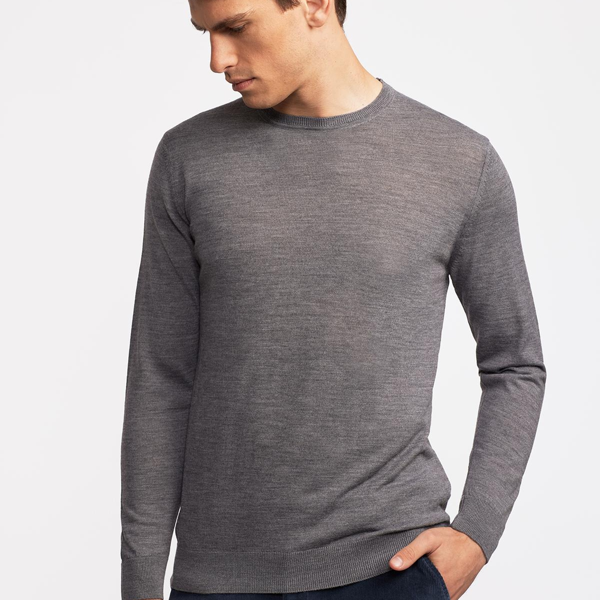 Erkek Gri Yün Bisiklet Yaka Kazak