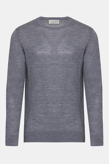  Erkek Gri Yün Bisiklet Yaka Kazak