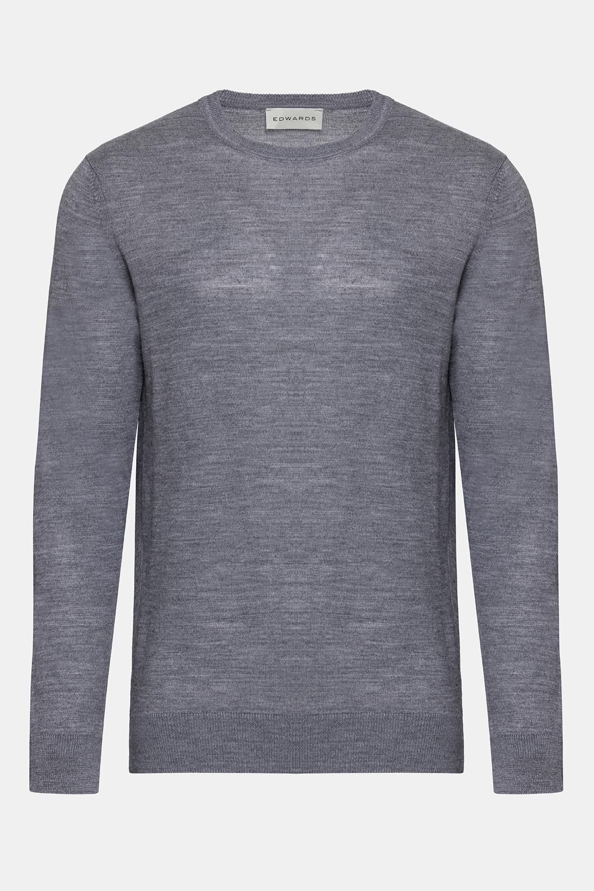  Erkek Gri Yün Bisiklet Yaka Kazak