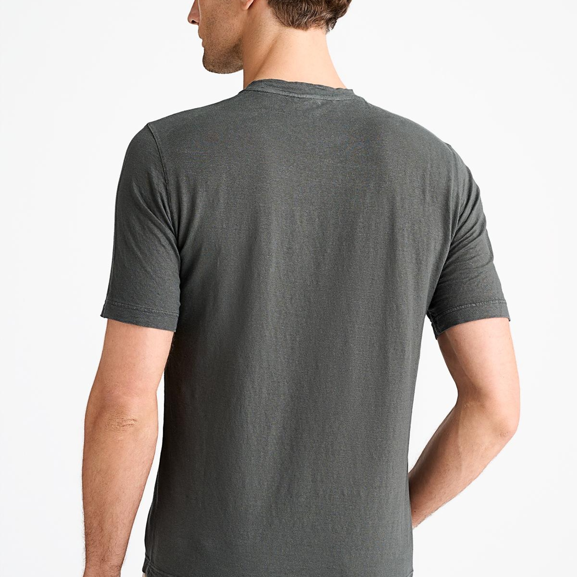 Erkek Yeşil Bisiklet Yaka Keten T-Shirt