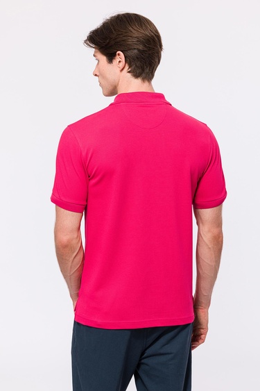  Erkek Koyu Pembe Kısa Kollu Polo Yaka T-Shirt
