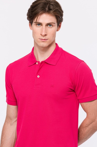  Erkek Koyu Pembe Kısa Kollu Polo Yaka T-Shirt