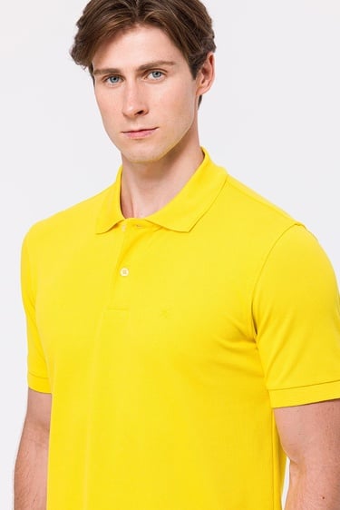  Erkek Sarı Kısa Kollu Polo Yaka T-Shirt