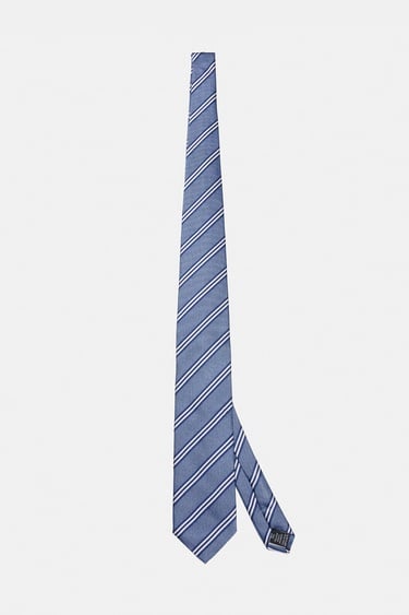  Erkek Açık Mavi Çizgili İpek Kravat