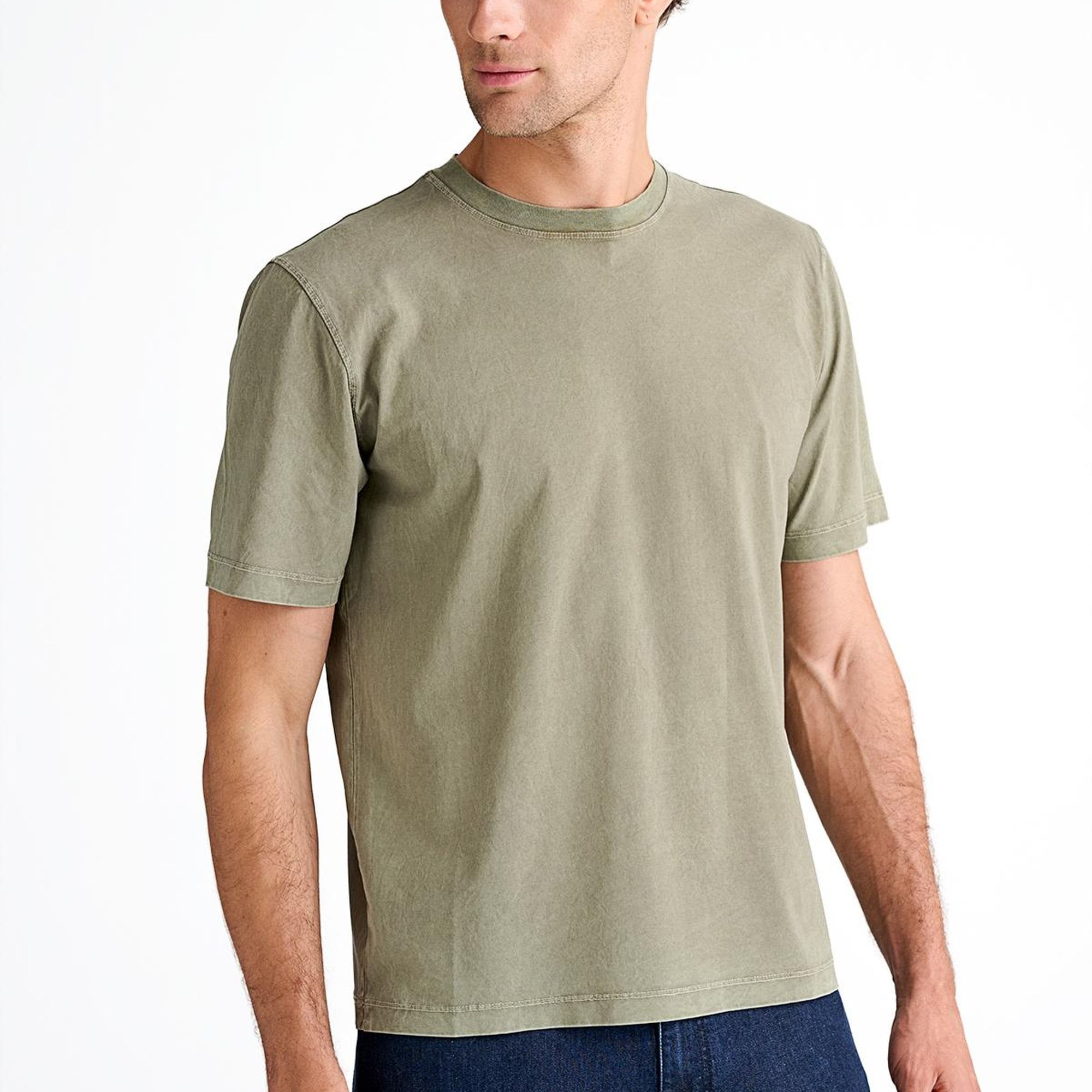 Erkek Bej Bisiklet Yaka T-Shirt