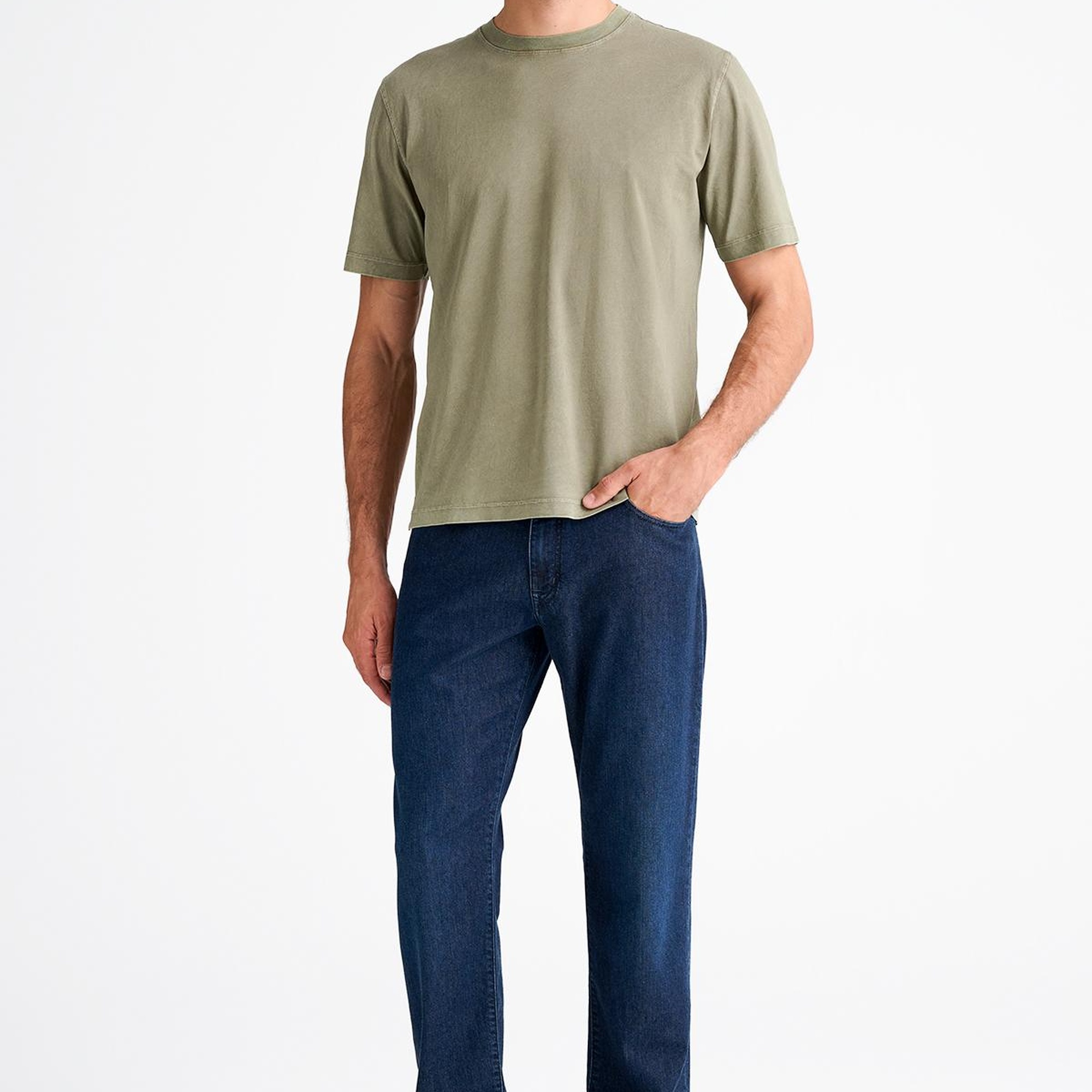 Erkek Bej Bisiklet Yaka T-Shirt