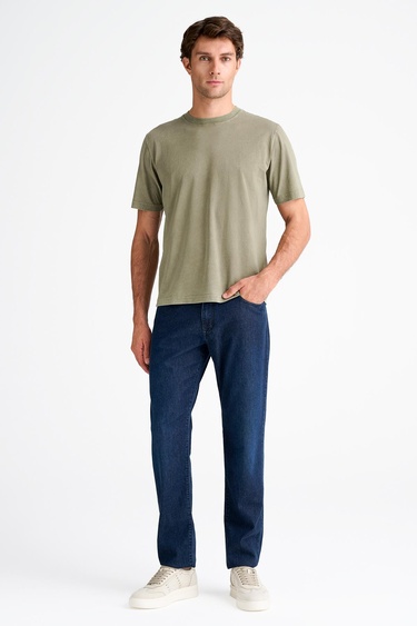  Erkek Bej Bisiklet Yaka T-Shirt