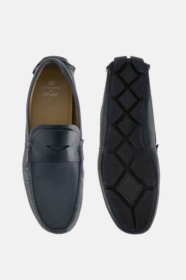  Erkek Mavi Deri Loafer