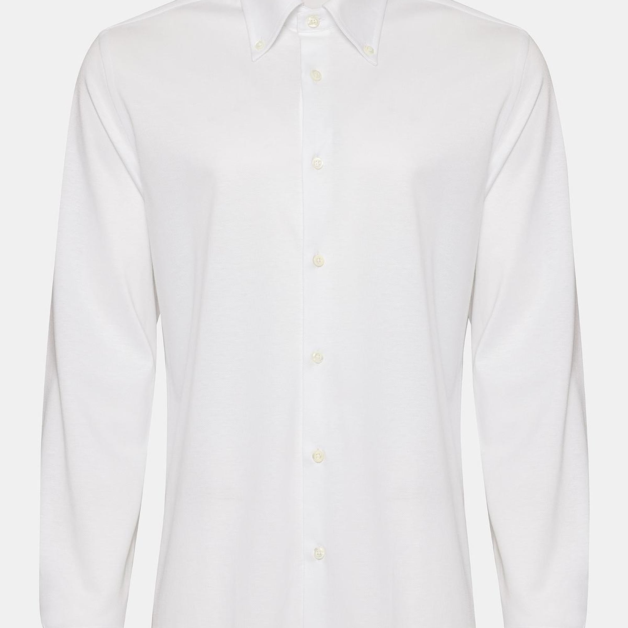 Erkek Beyaz Cooper Fit Düğmeli Yaka Pike Gömlek