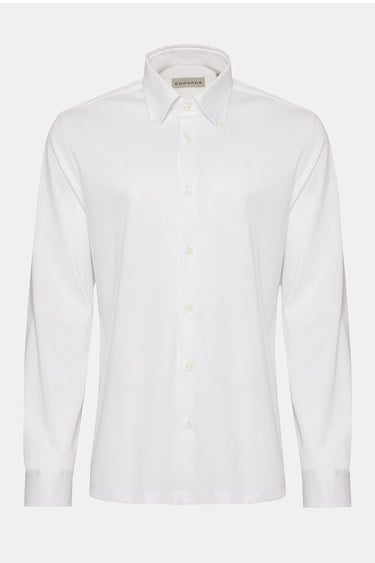  Erkek Beyaz Cooper Fit Düğmeli Yaka Pike Gömlek