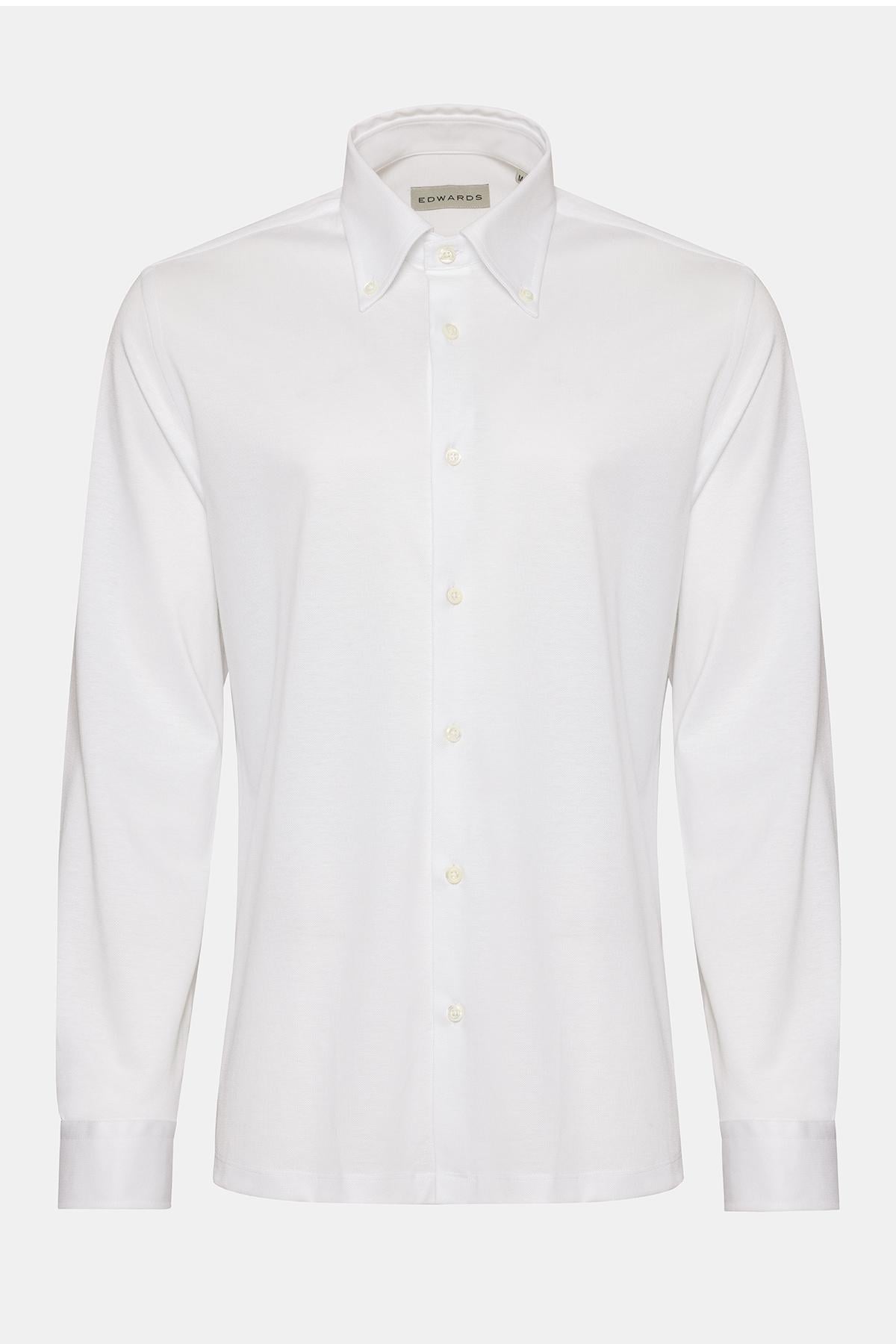  Erkek Beyaz Cooper Fit Düğmeli Yaka Pike Gömlek