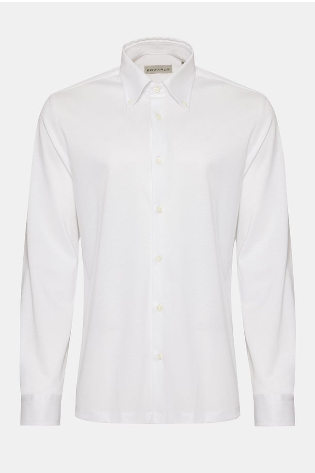  Erkek Beyaz Cooper Fit Düğmeli Yaka Pike Gömlek