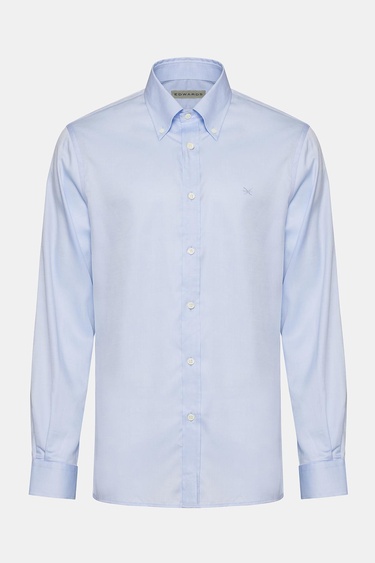  Erkek Mavi Cooper Fit Düğmeli Yaka Klasik Gömlek