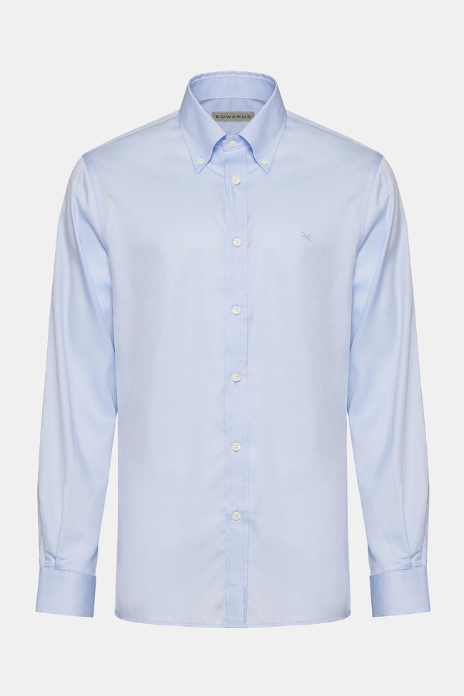  Erkek Mavi Cooper Fit Düğmeli Yaka Klasik Gömlek