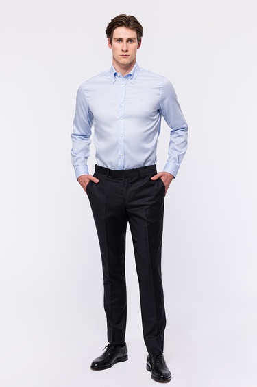  Erkek Mavi Cooper Fit Düğmeli Yaka Klasik Gömlek