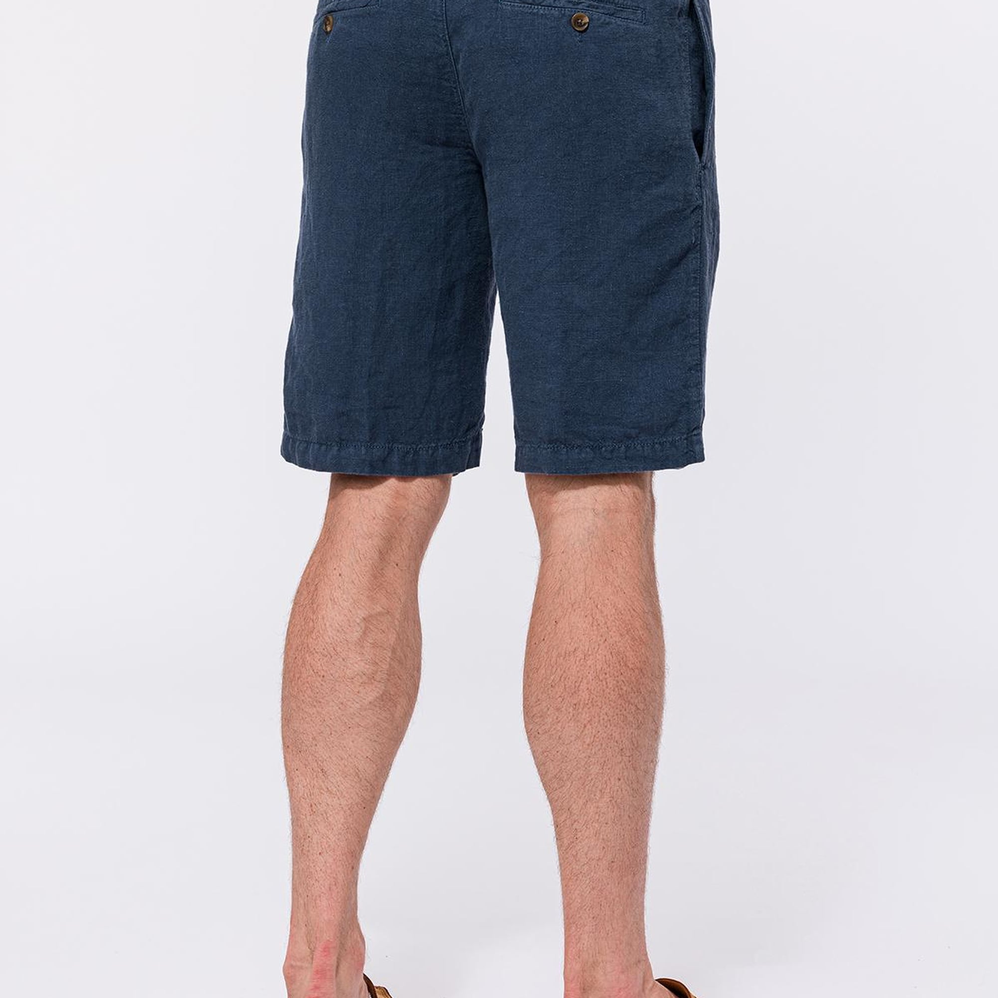 Erkek Lacivert Beli Lastikli Bağcıklı Keten Şort