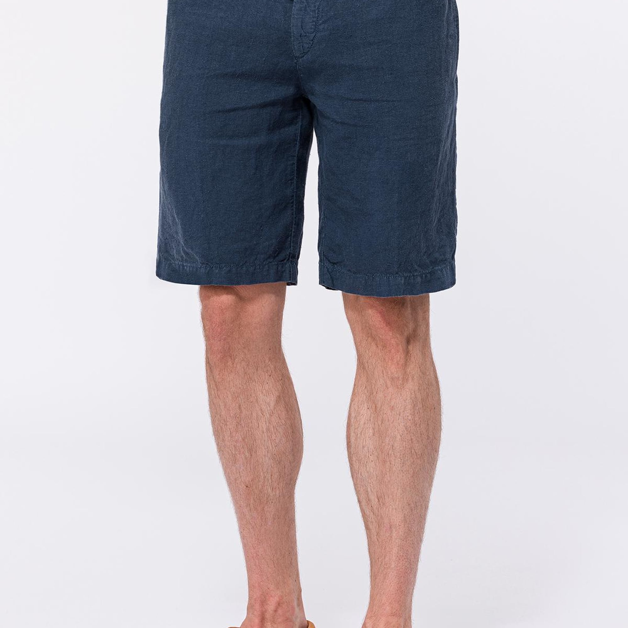 Erkek Lacivert Beli Lastikli Bağcıklı Keten Şort