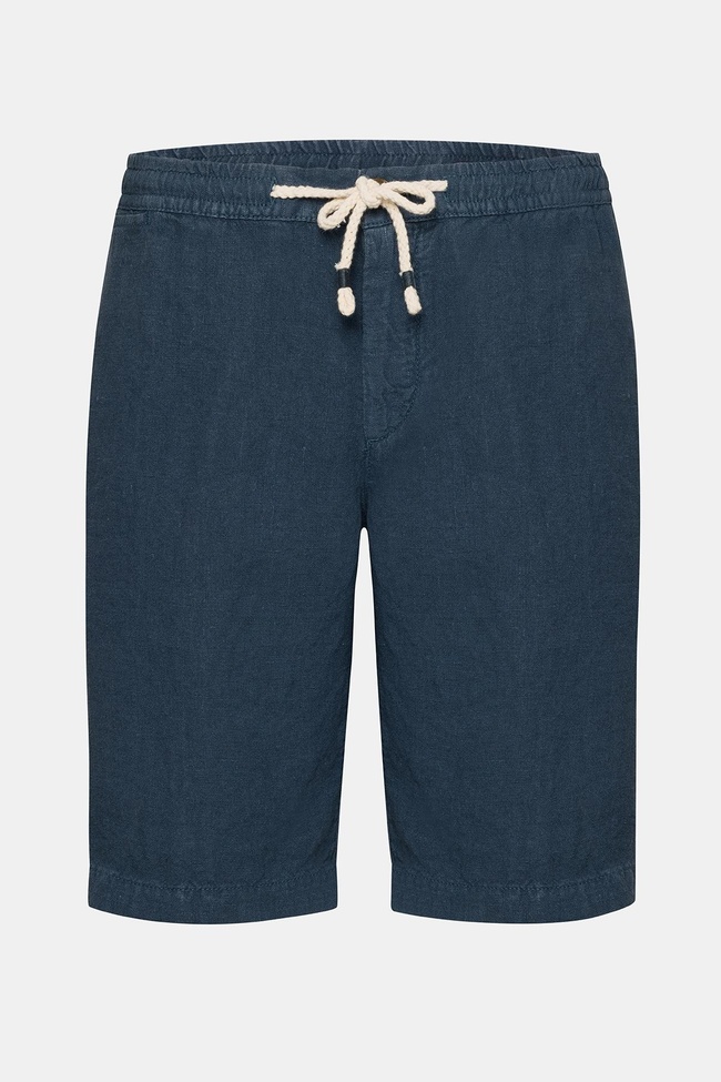  Erkek Lacivert Beli Lastikli Bağcıklı Keten Şort