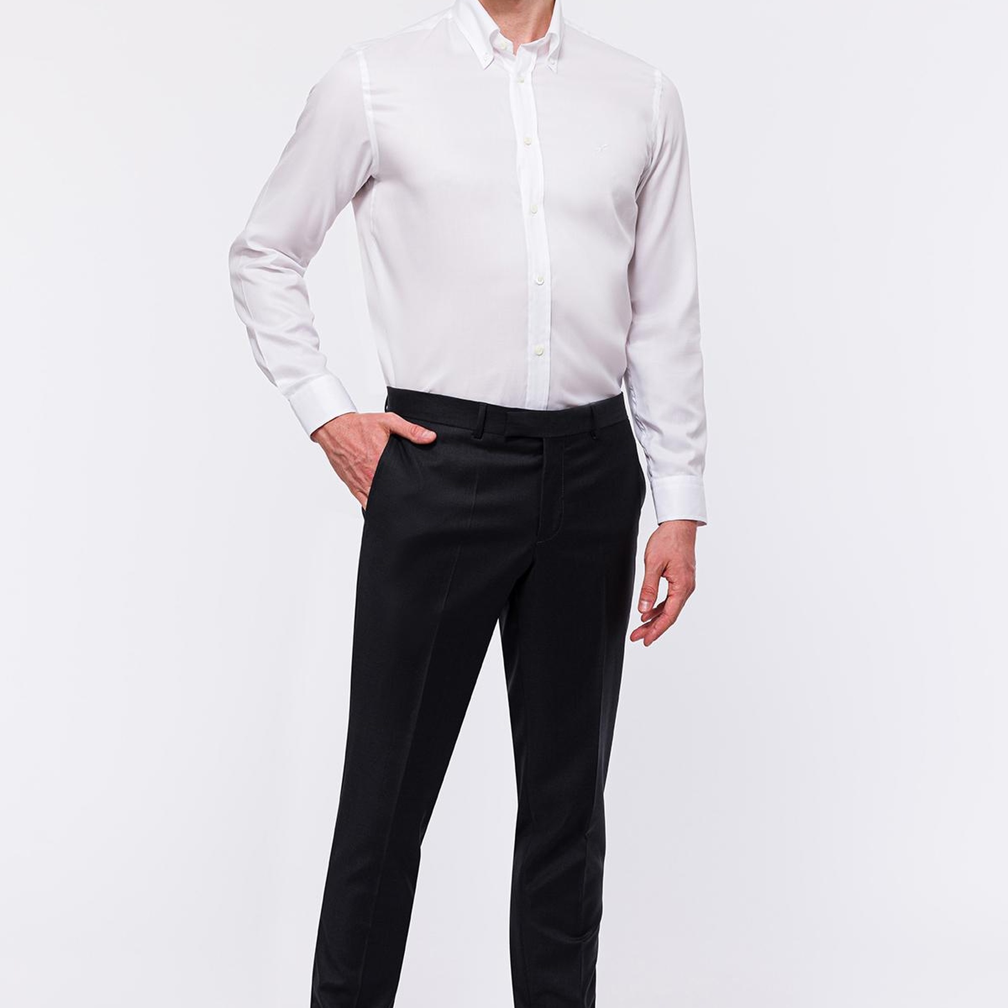 Erkek Beyaz Oliver Fit Düğmeli Yaka Klasik Gömlek