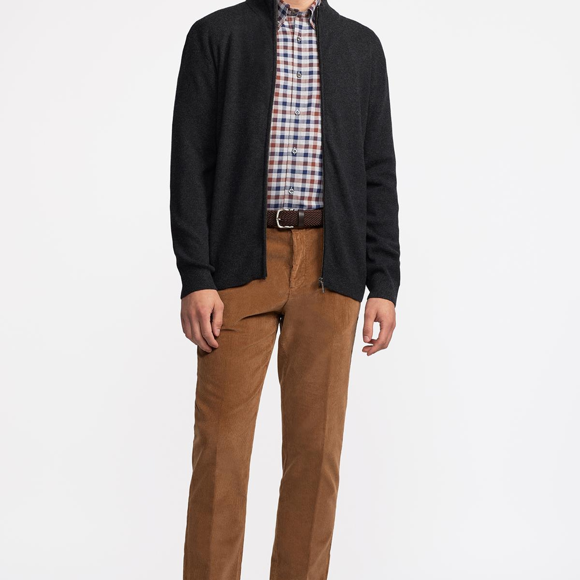 Erkek Antrasit Yün Kaşmir Karışımlı Fermuarlı Hırka