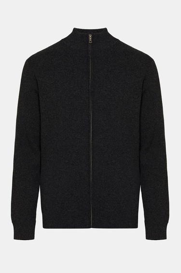  Erkek Antrasit Yün Kaşmir Karışımlı Fermuarlı Hırka