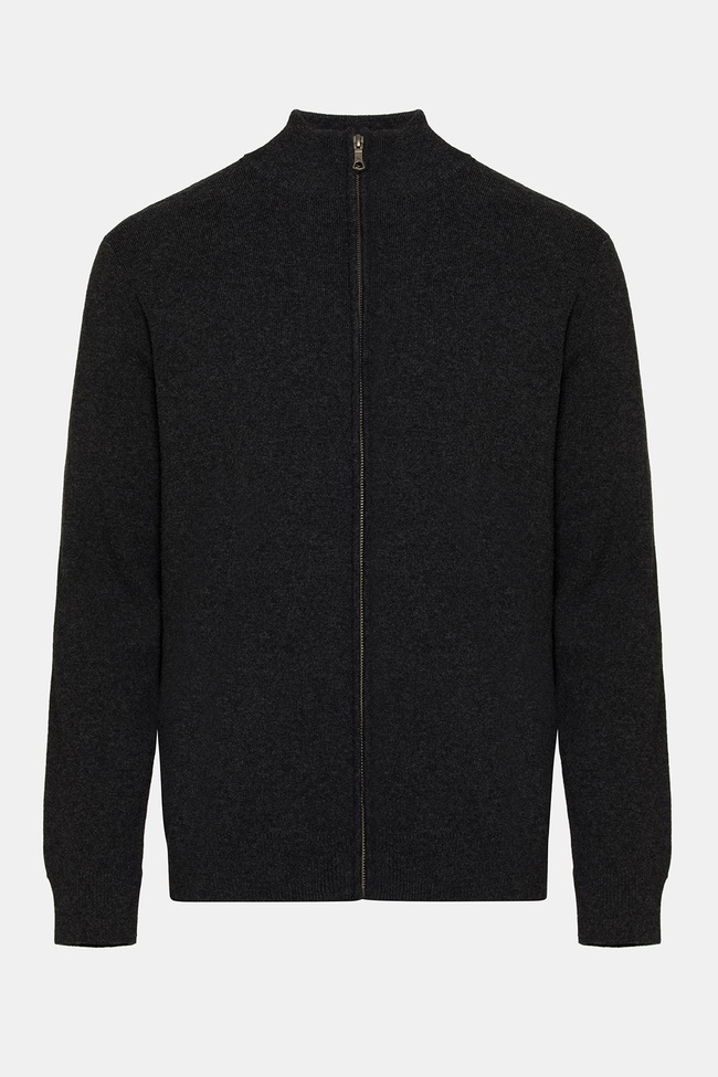  Erkek Antrasit Yün Kaşmir Karışımlı Fermuarlı Hırka