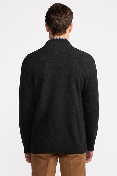  Erkek Antrasit Yün Kaşmir Karışımlı Fermuarlı Hırka