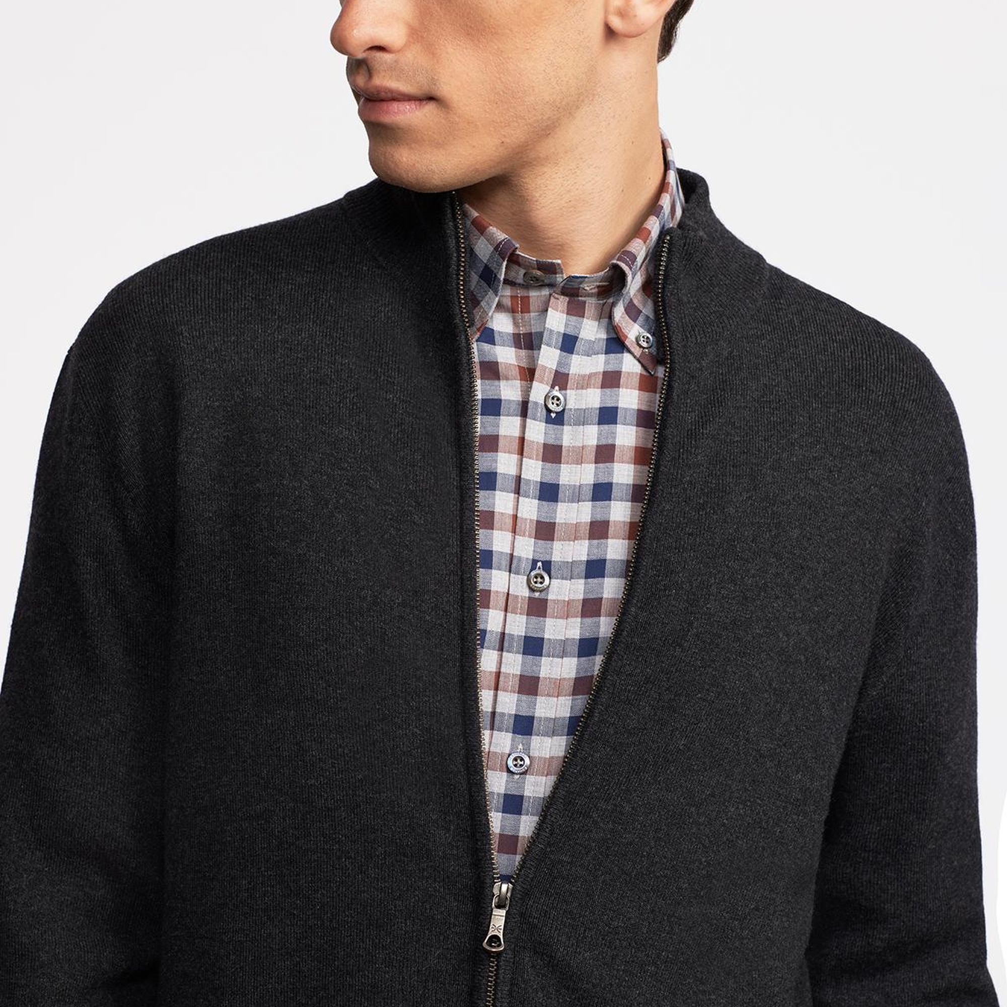 Erkek Antrasit Yün Kaşmir Karışımlı Fermuarlı Hırka