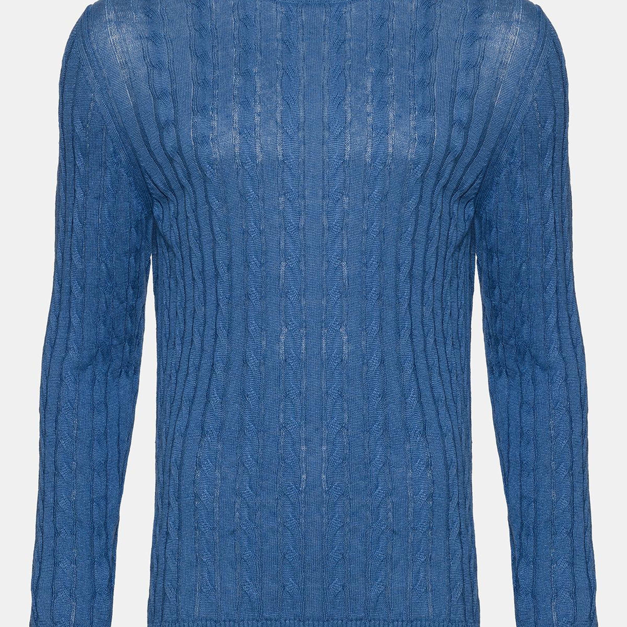 Erkek Koyu Mavi Saç Örgülü Bisiklet Yaka Keten Kazak