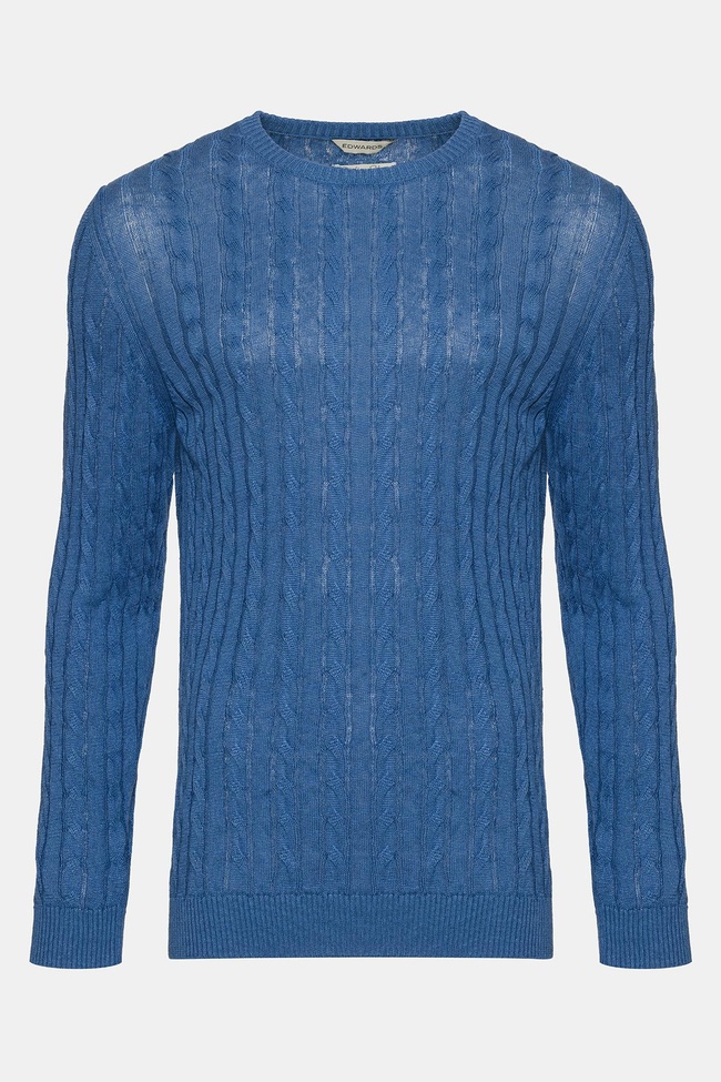  Erkek Koyu Mavi Saç Örgülü Bisiklet Yaka Keten Kazak