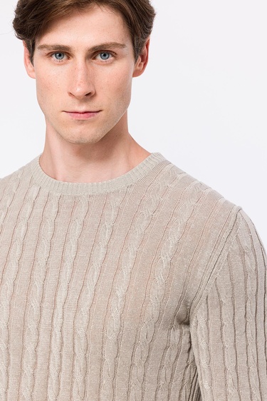  Erkek Bej Saç Örgülü Bisiklet Yaka Keten Kazak