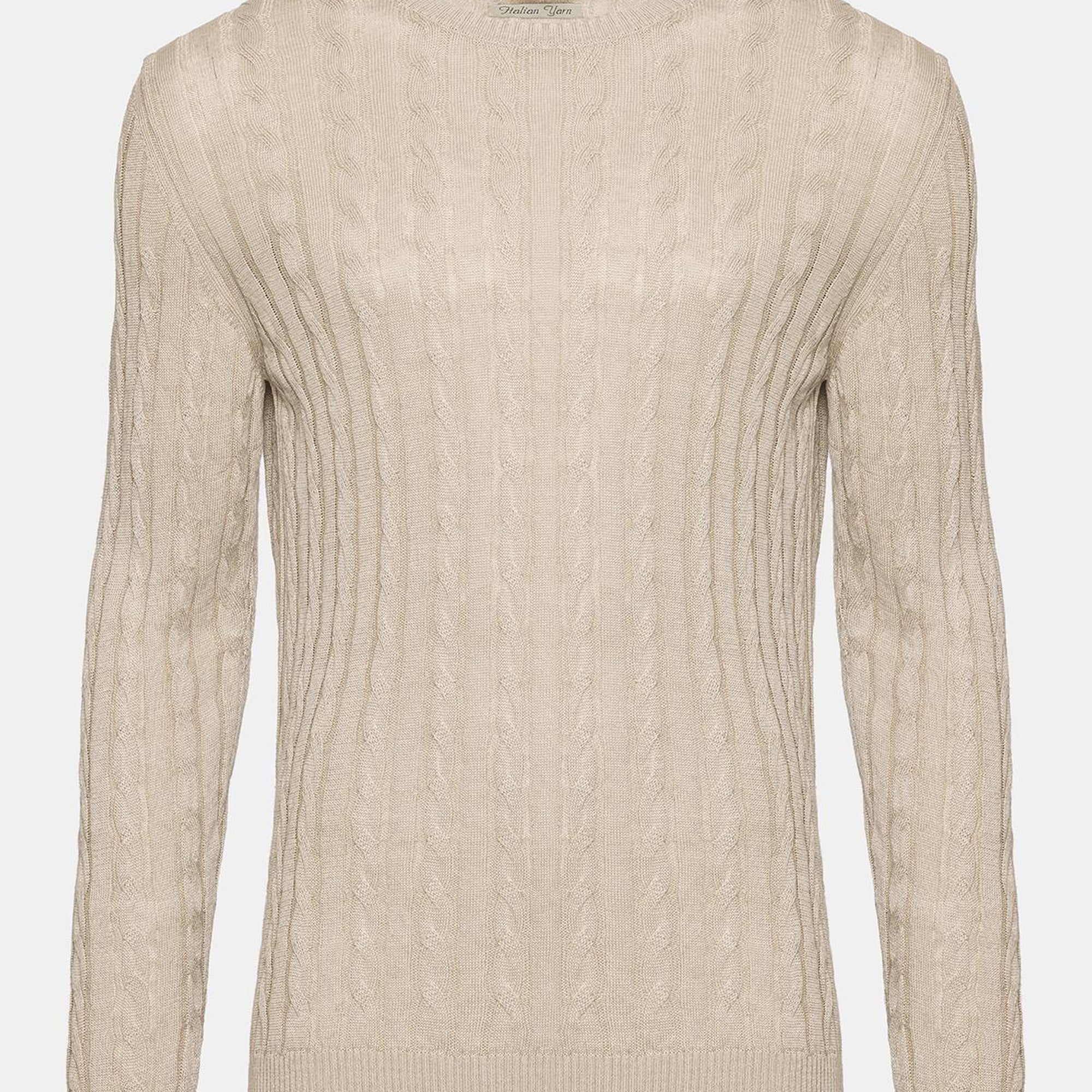 Erkek Bej Saç Örgülü Bisiklet Yaka Keten Kazak