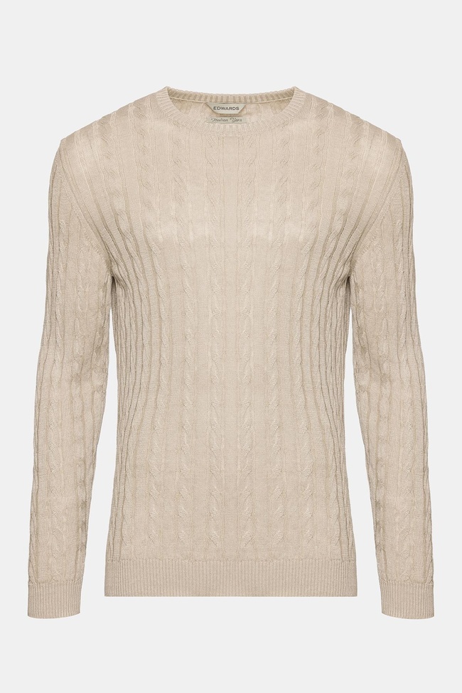  Erkek Bej Saç Örgülü Bisiklet Yaka Keten Kazak