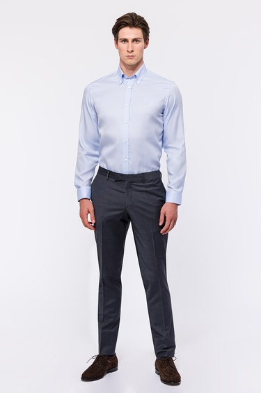  Erkek Mavi Oliver Fit Düğmeli Yaka Klasik Gömlek