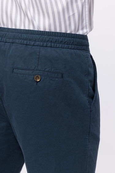  Erkek Lacivert Beli Lastikli Bağcıklı Keten Pantolon