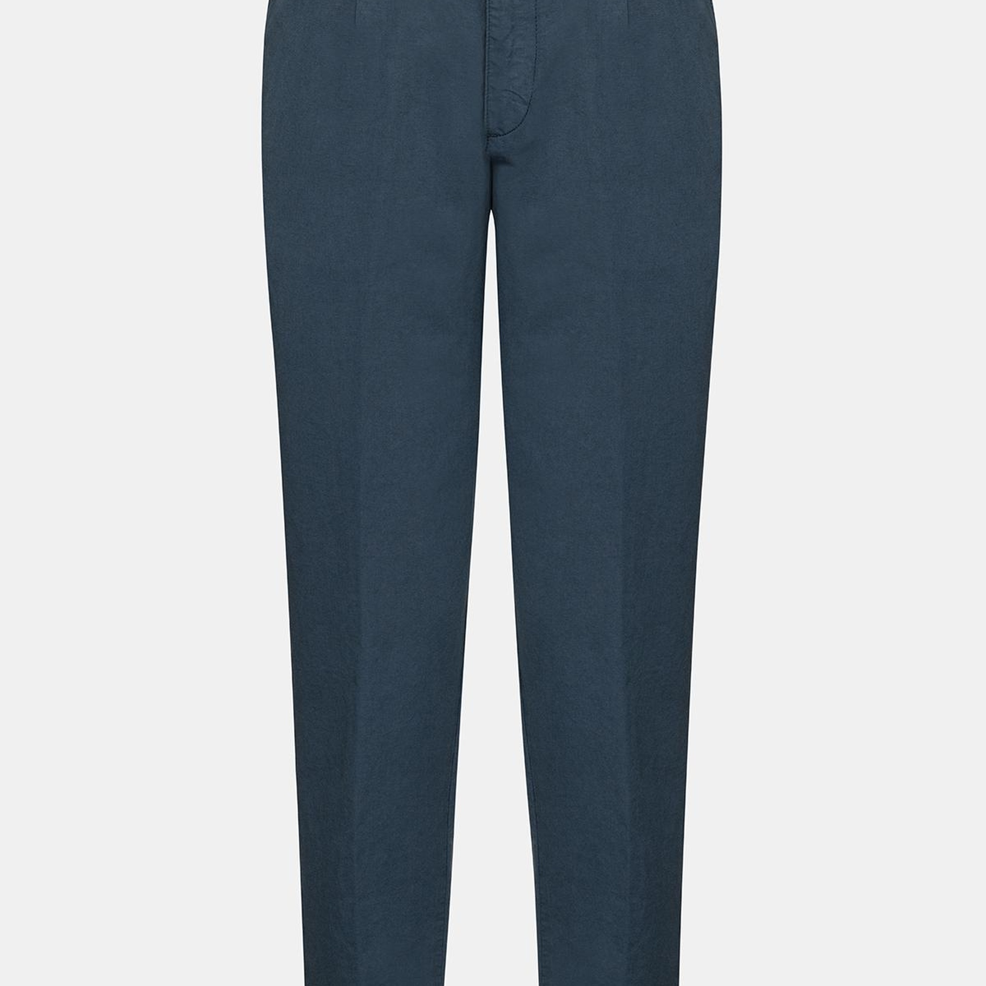 Erkek Lacivert Beli Lastikli Bağcıklı Keten Pantolon