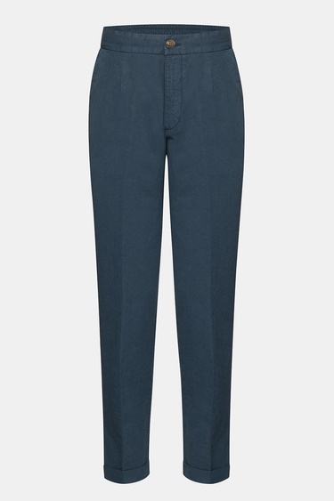  Erkek Lacivert Beli Lastikli Bağcıklı Keten Pantolon