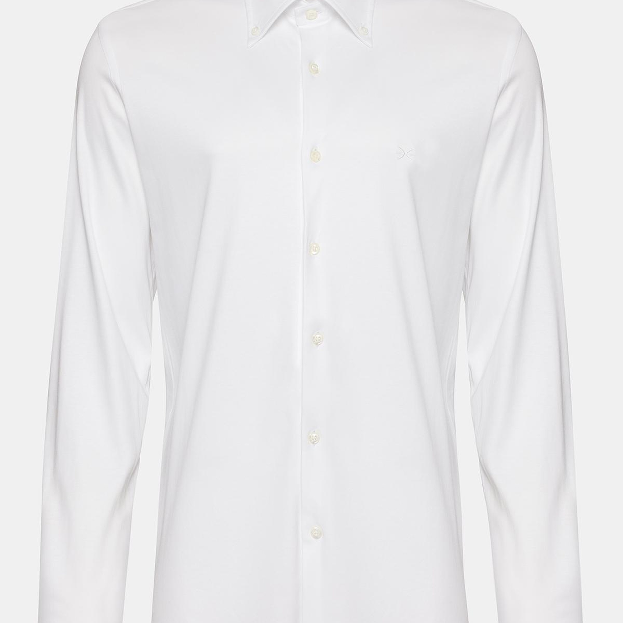 Erkek Beyaz Cooper Fit Düğmeli Yaka İnterlock Gömlek